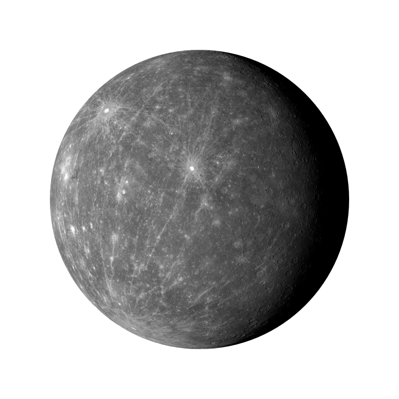 the planet Mercury, very detailed, transparent background